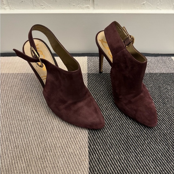 💚 Sam Edelman Burgundy Suede Heels - 8.5 - see flaw price reflects - Picture 2 of 12